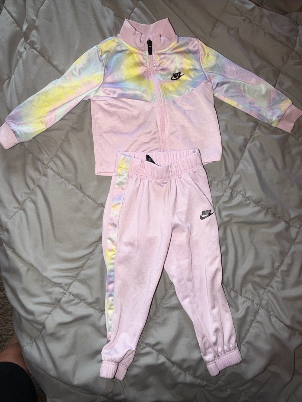 Nike Pastel Pink Kids Track Pants with Rainbow Trim